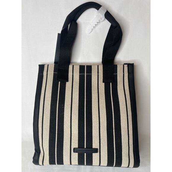NWT FRENCH CONNECTION STRIPED NATURAL/BLACK FINA TOTE/HANBAG